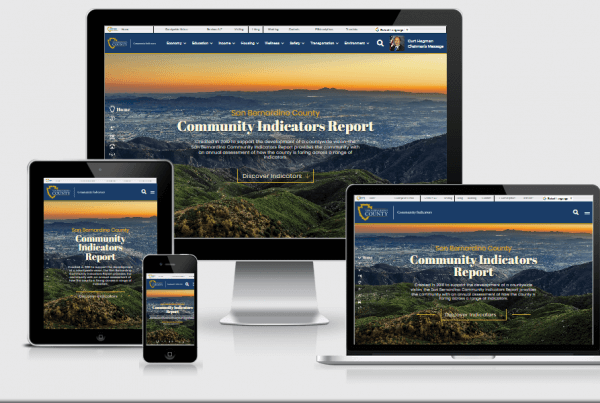 Showcase of San Bernardino Community Indicators Home Page shown in 4 devices